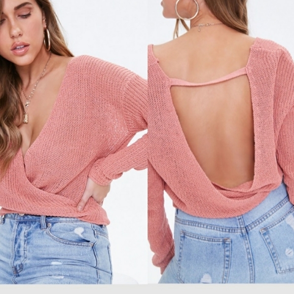 [NEW] Blush pink plunging chunky sweater - Picture 5 of 7
